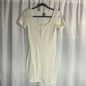 H&M Cream Ribbed Mini Dress